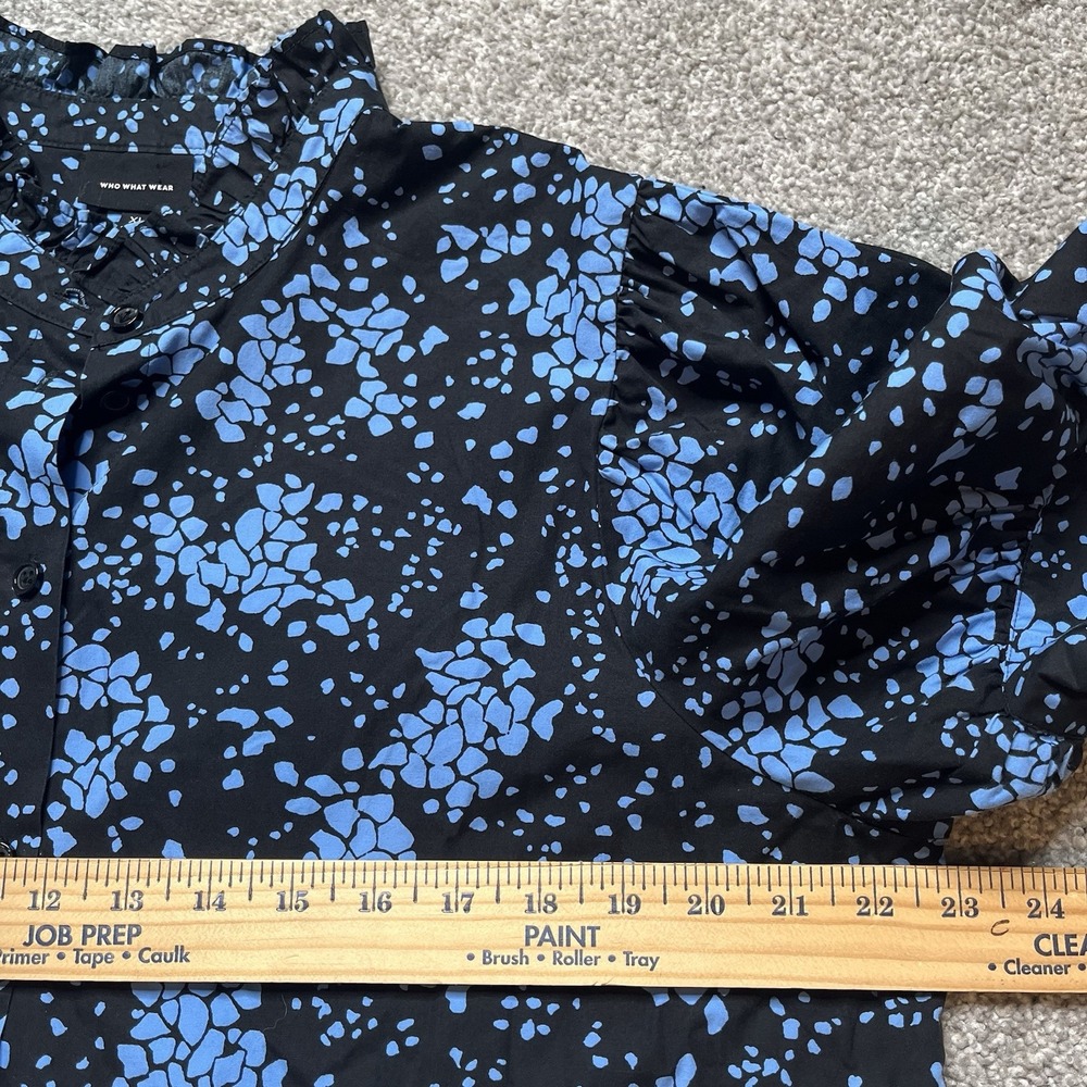 Who What Wear Floral Puff Sleeve Ruffled Collar Blouse XL 100% Cotton Office - Picture 7 of 8